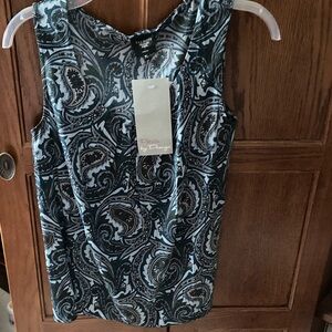 Talbots Elegant Black and White Paisley Silk Tank Top